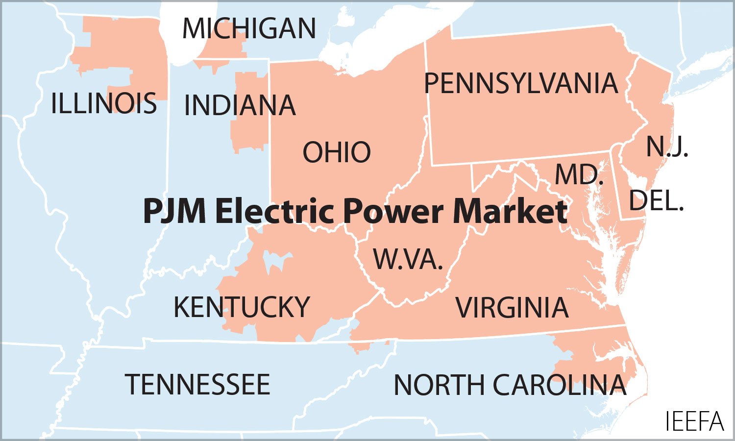PJM Interconnection footprint covering 13 states and Washington, D.C.